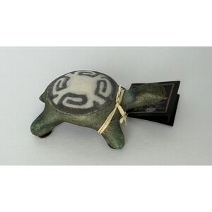Jeremy Diller Raku Potteryworks Signed Fetish Turtle Figurine Green Iridescent